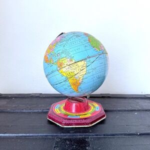 Vintage J. Chein Litho Tin World Globe Zodiac & Seasons Base Colorful